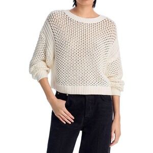 AQUA Women's Ivory Open Knit Cropped Sweater Size S‎ Cotton Blend